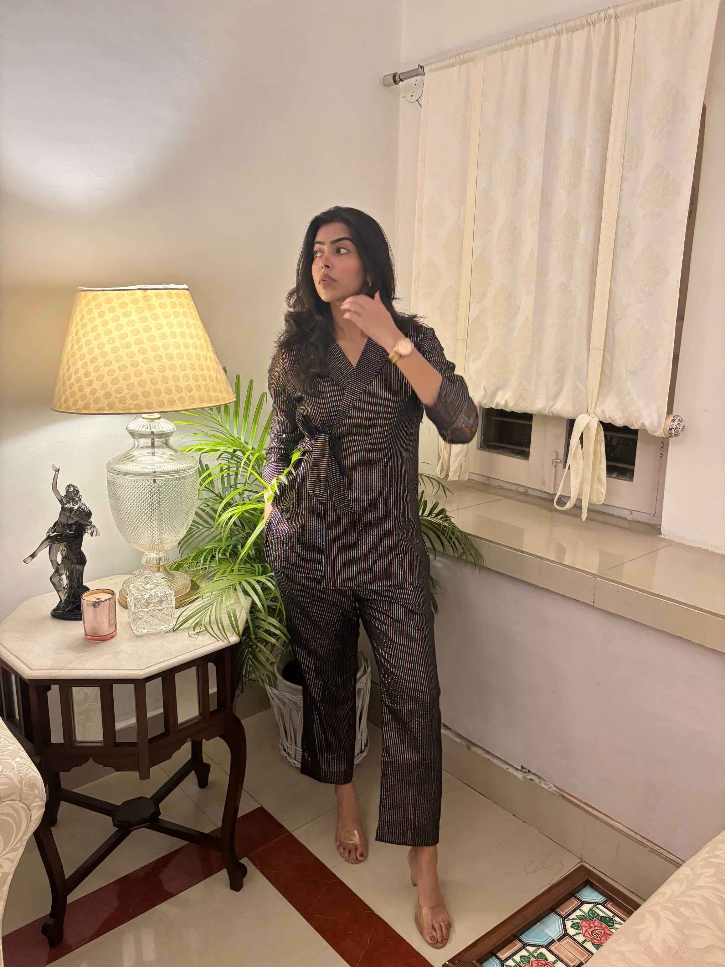 Black Cotton lurex blazar Co-ord set